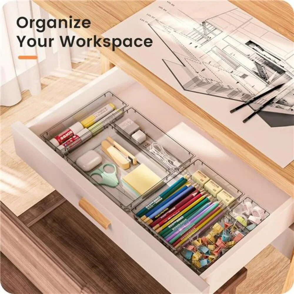 Clear Acrylic Drawer Organizer Set 28 Pc Makeup Vanity Office Storage Bins